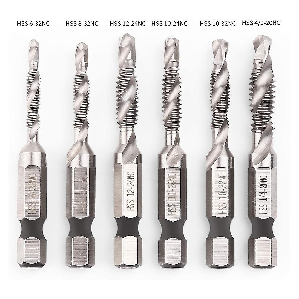 6pcs Drill Tap Set Hex Shank Sae Combination Drill and Tap Bit Set