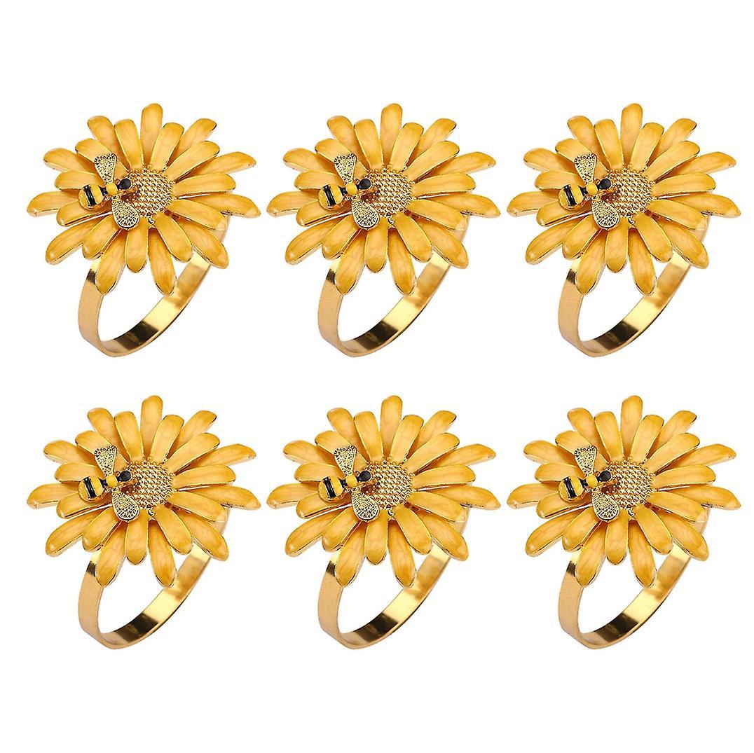 6 Pcs Daisy Napkin Rings Set,for Holiday Wedding Table Decorations