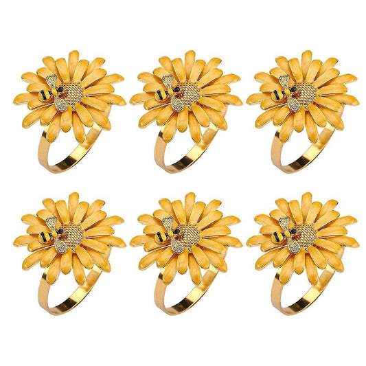 6 Pcs Daisy Napkin Rings Set,for Holiday Wedding Table Decorations