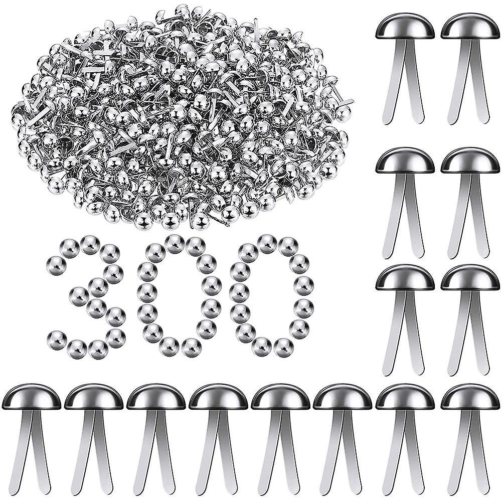 300 Pieces Of Paper Fasteners Round Headgear Sturdy Fasteners Silver