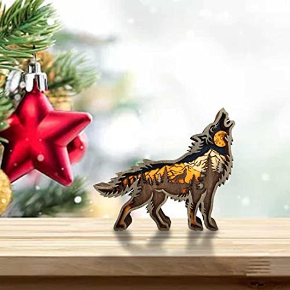 Multi-layer Wood Carving Forest Animal Wolf Wall Decoration