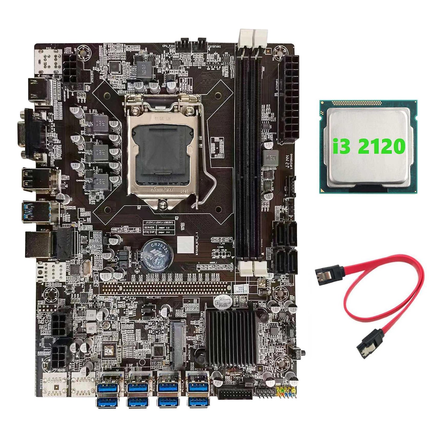 B75 Btc Mining Motherboard+i3 2120 Cpu+sata Cable Lga1155 8xpcie