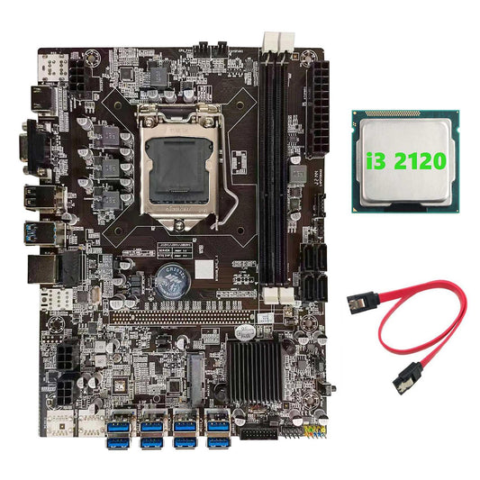 B75 Btc Mining Motherboard+i3 2120 Cpu+sata Cable Lga1155 8xpcie