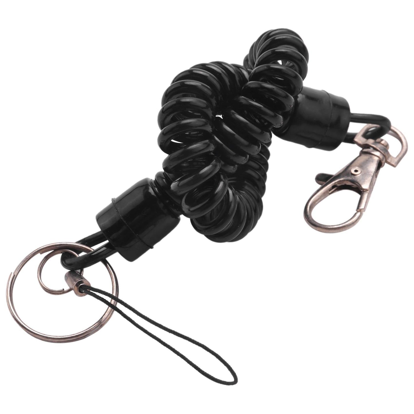 Lobster Clasp Black Spring Stretchy Coil Cord Strap Keychain Rope