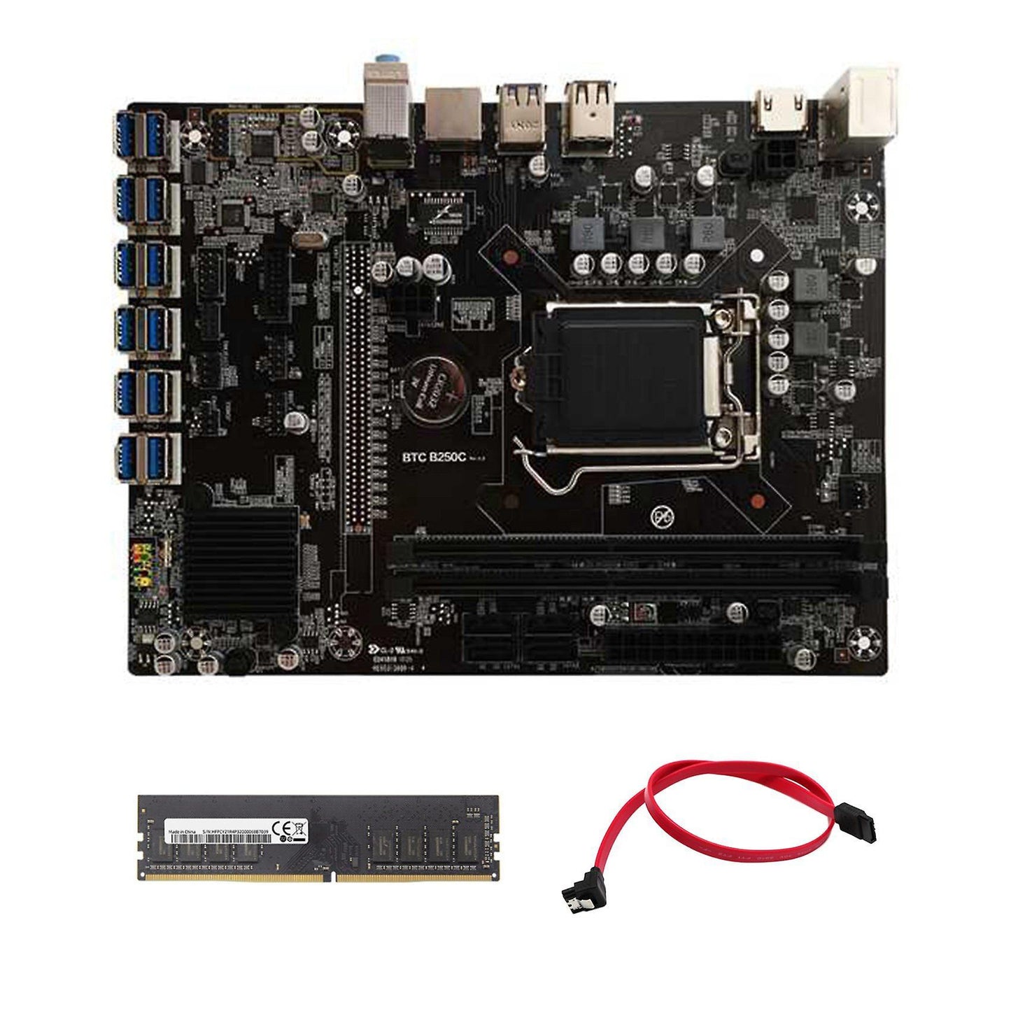 B250c Btc Mining Motherboard+sata Cable+ddr4 8g 2133mhz Ram