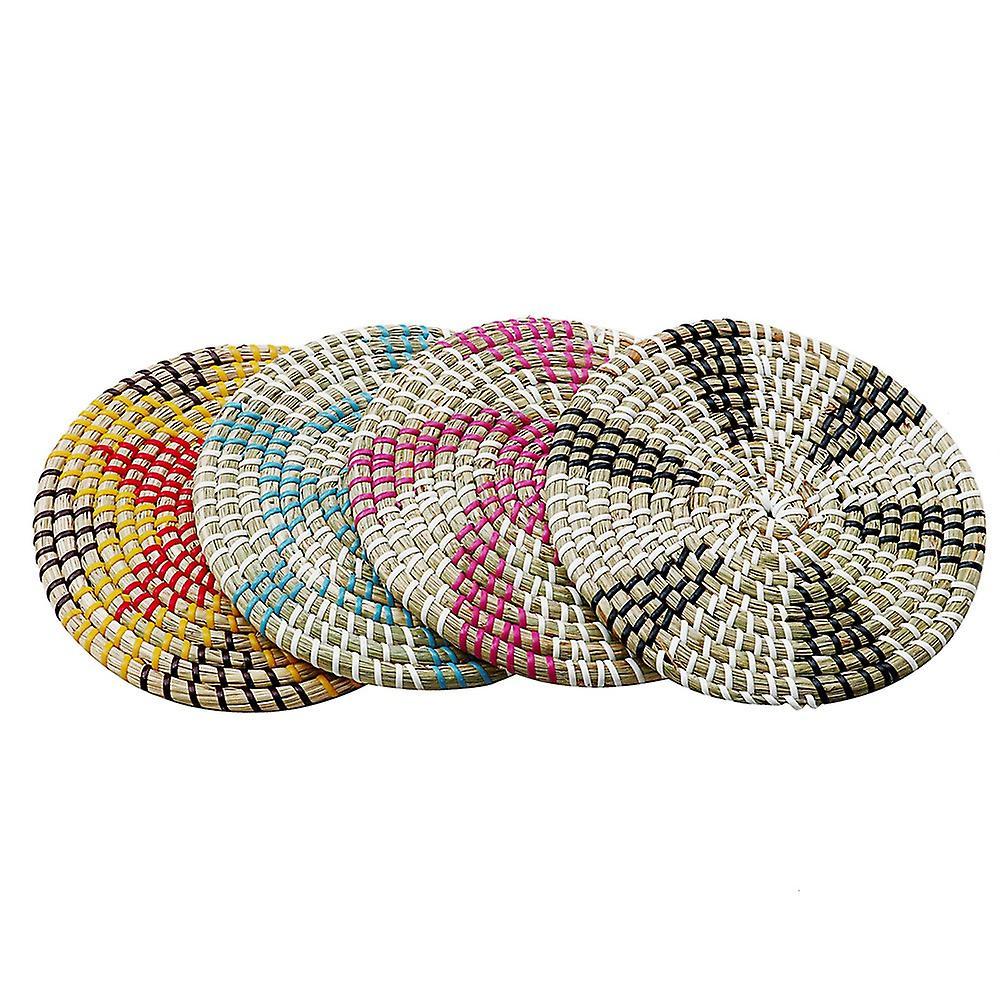 Straw Round Home Dining Table Heat Insulation Pad Coaster (c)