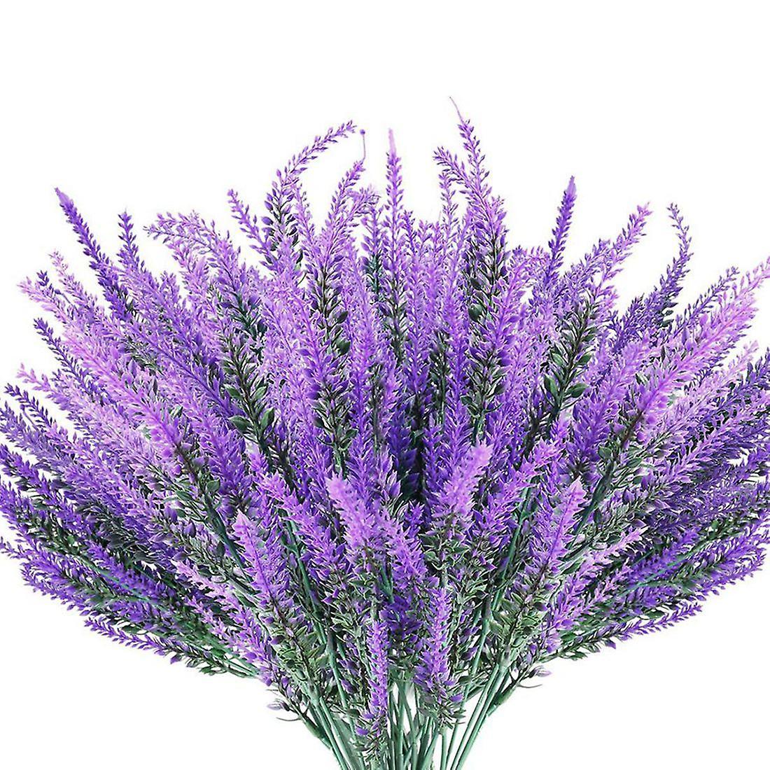 8 Bundles Artificial Lavender Fake Flowers No Fade Faux Plants Purple