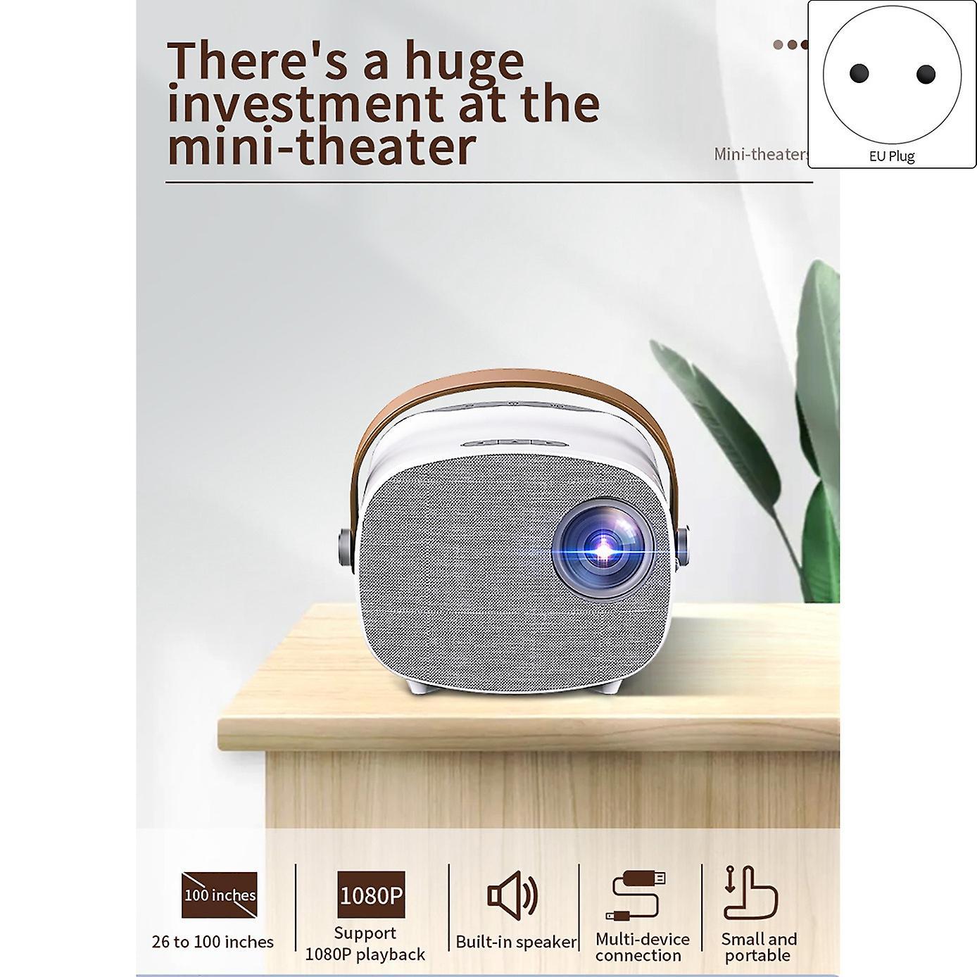 Mini Portable Projector Built-in Hifi Speakers 1080p Color-eu Plug