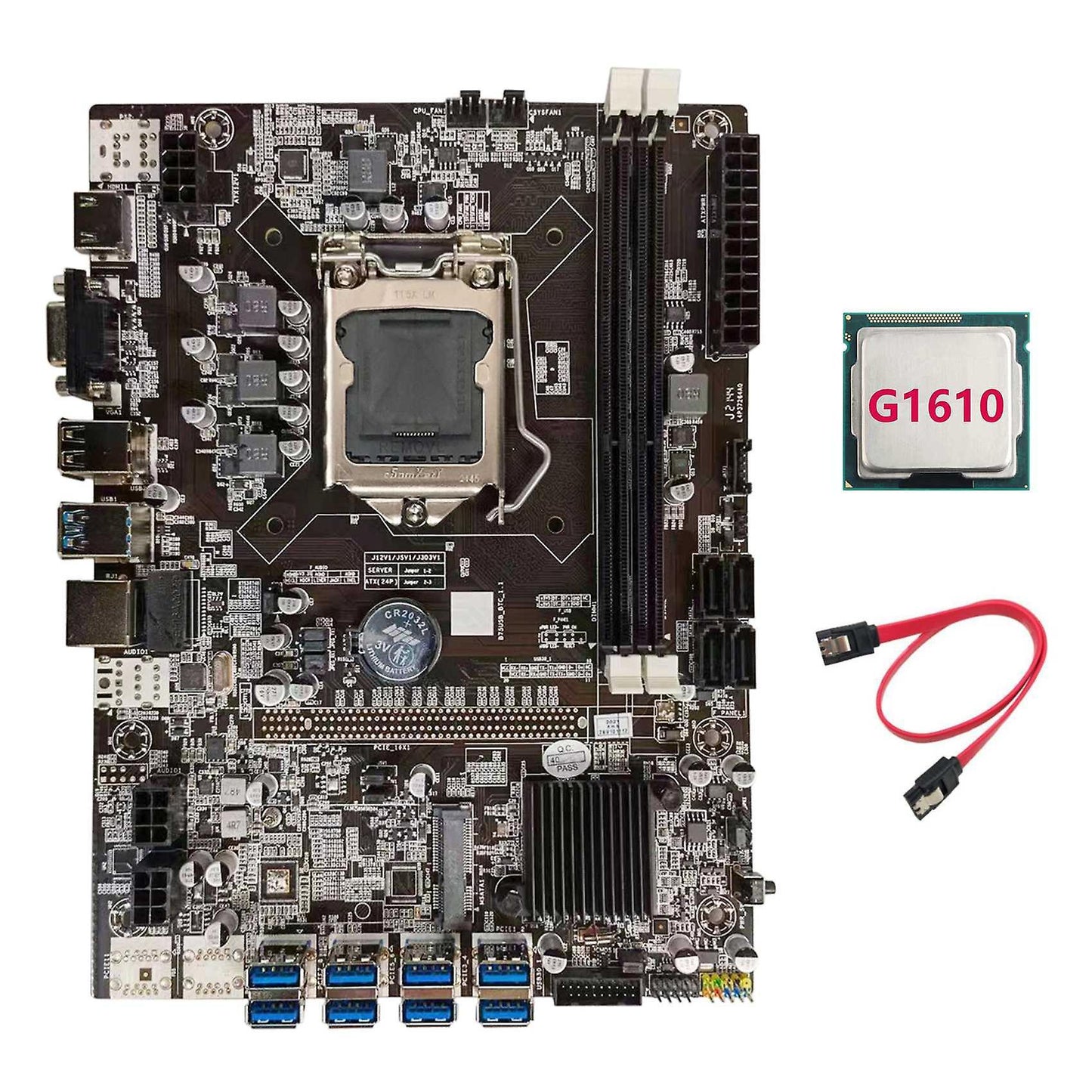 B75 Btc Mining Motherboard+g1610 Cpu+sata Cable Lga1155 Usb Adapter