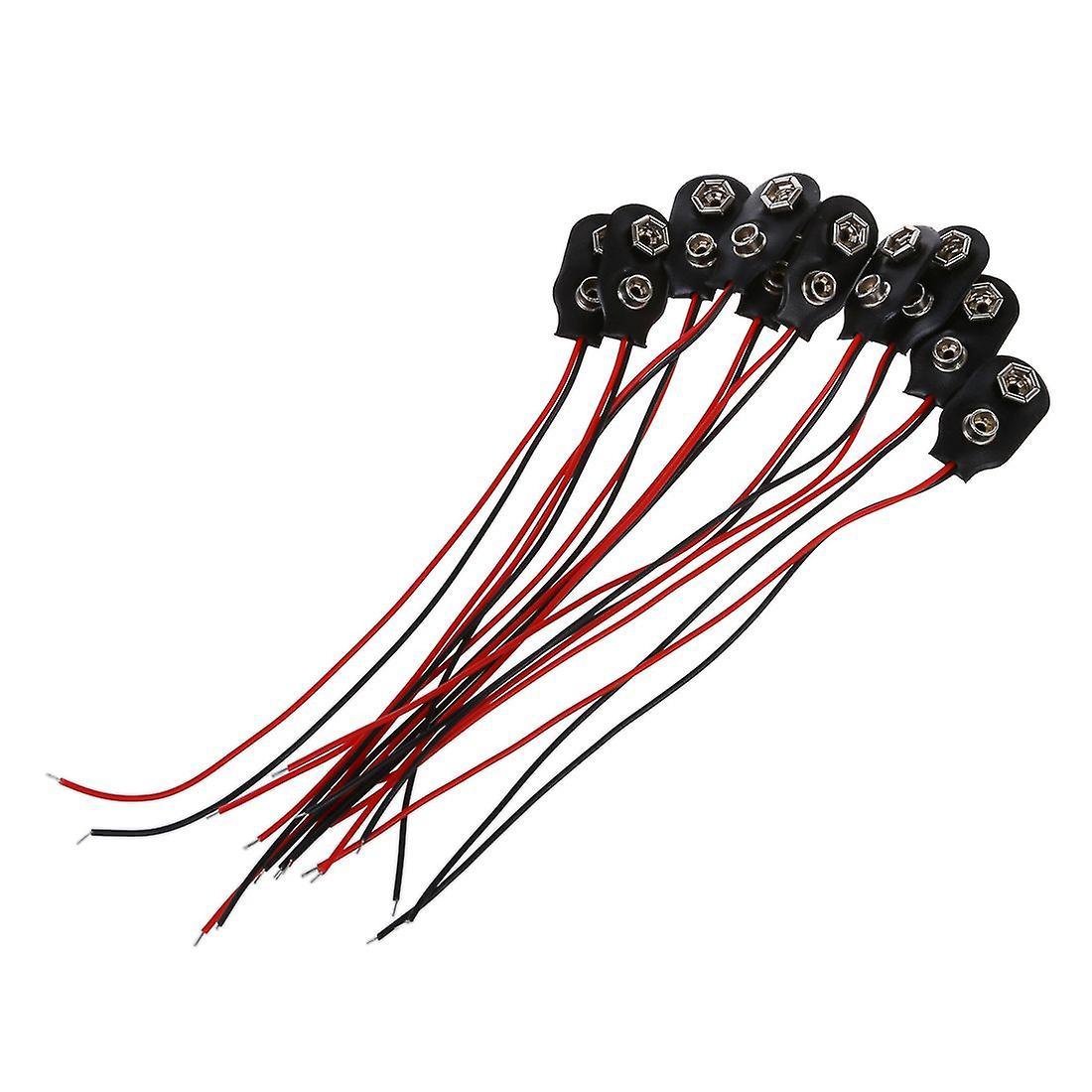 10 Pcs Snap 9v (9 Volt) Battery Clip Connector I Type Black W Cable
