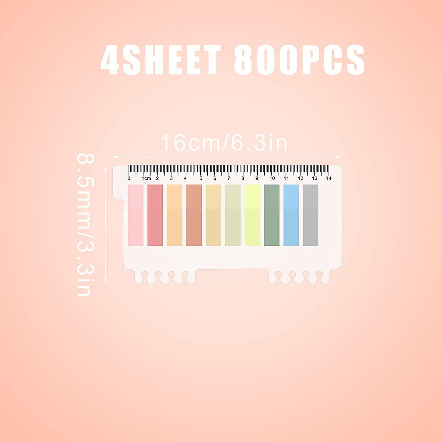 4 Sheets 800pcs Colored Flag Index Tabs, Pet Index Tabs with Ruler