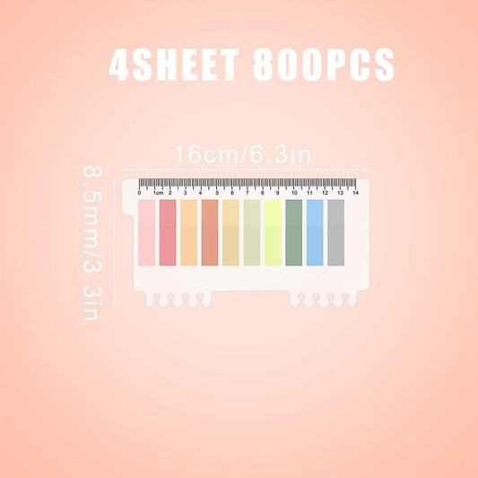 4 Sheets 800pcs Colored Flag Index Tabs, Pet Index Tabs with Ruler