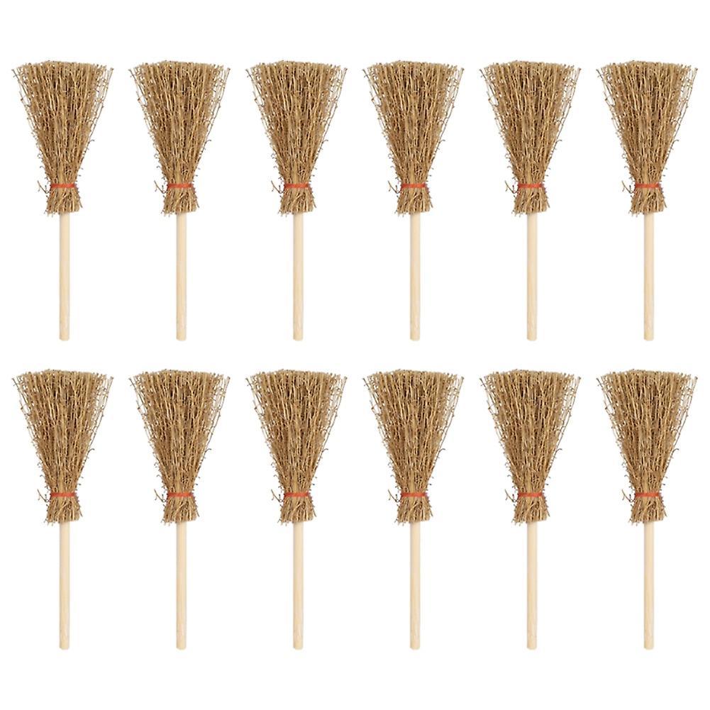 Pack Of 12 Mini Broom Red String Straw Broom Halloween Party Ornament
