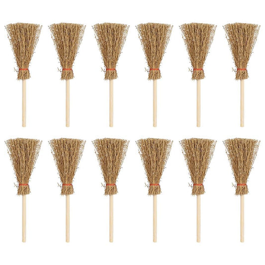 Pack Of 12 Mini Broom Red String Straw Broom Halloween Party Ornament
