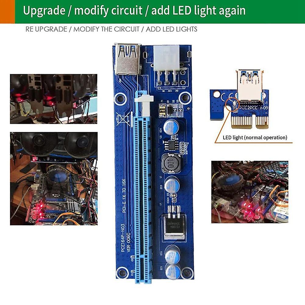 006c Pcie 1x A 16x Express Riser Card Usb 3.0 Cable Btc Mining