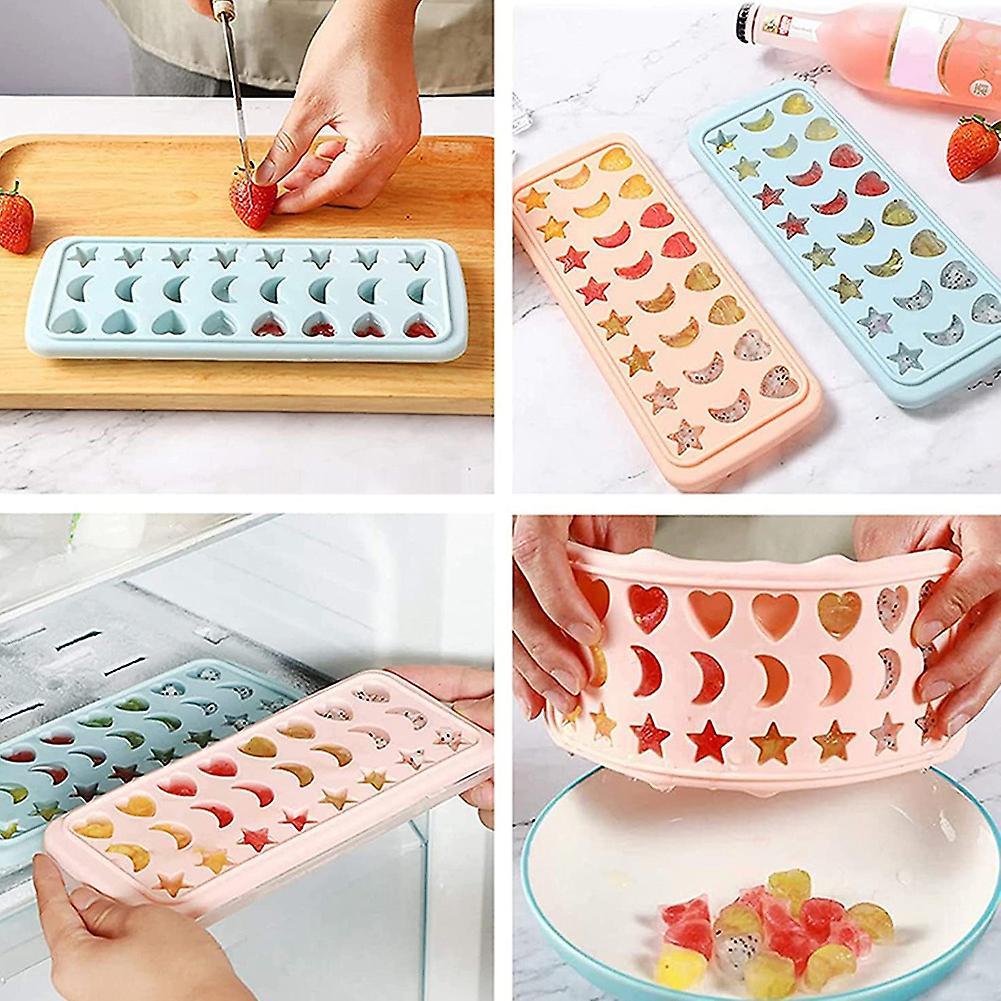 Ice Cube Tray with Lid Stars Love Hearts Shape 24 Cavity Kitchen Pink