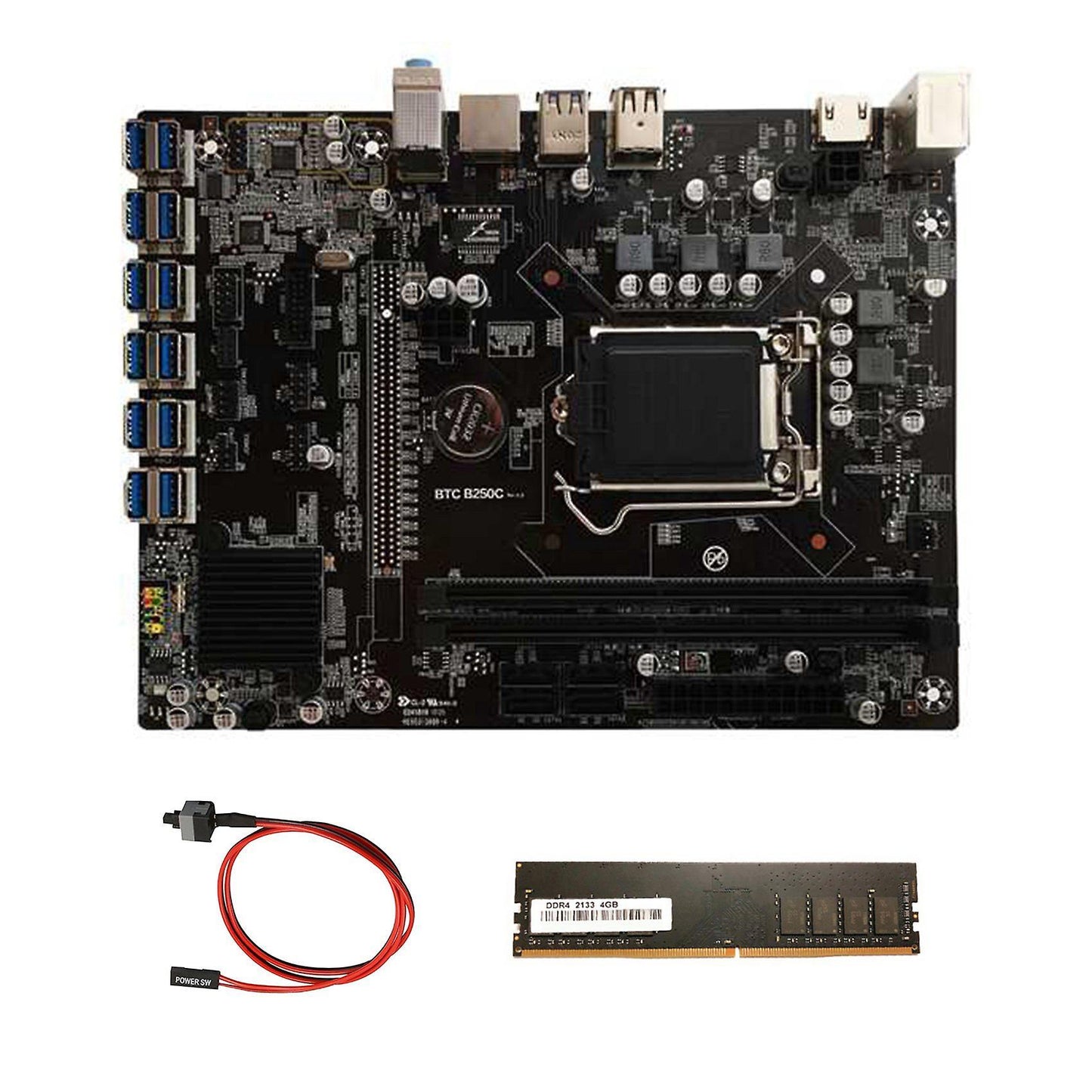 B250c Btc Mining Motherboard+ddr4 4g 2133mhz Ram+switch Cable