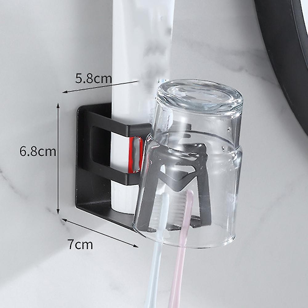 2pcs Toothbrush Holder Cup Holder Shelf Wall Mounted Stand (black)