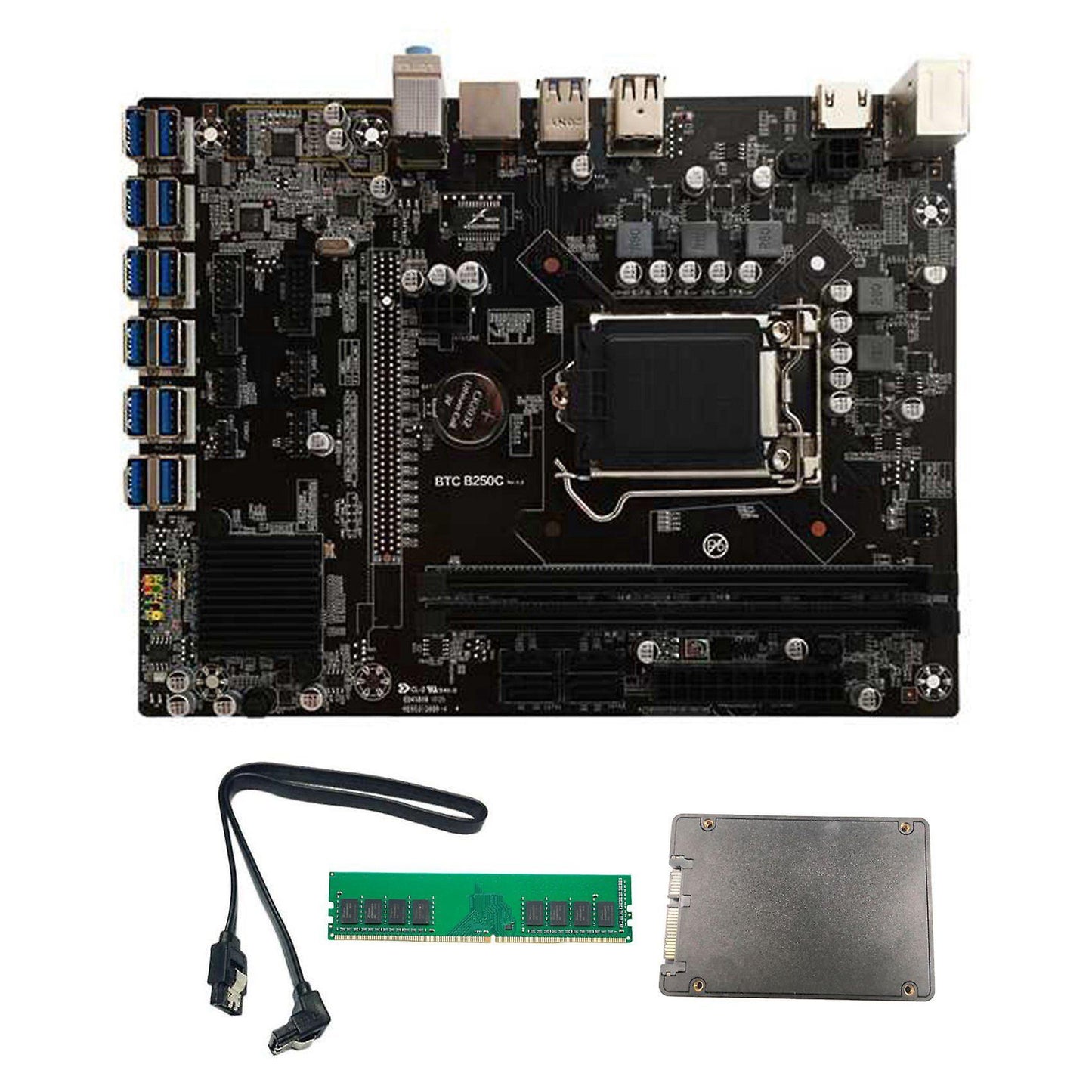 B250c Btc Mining Motherboard with Ddr4 4gb Ram+120g Ssd+cable for Btc