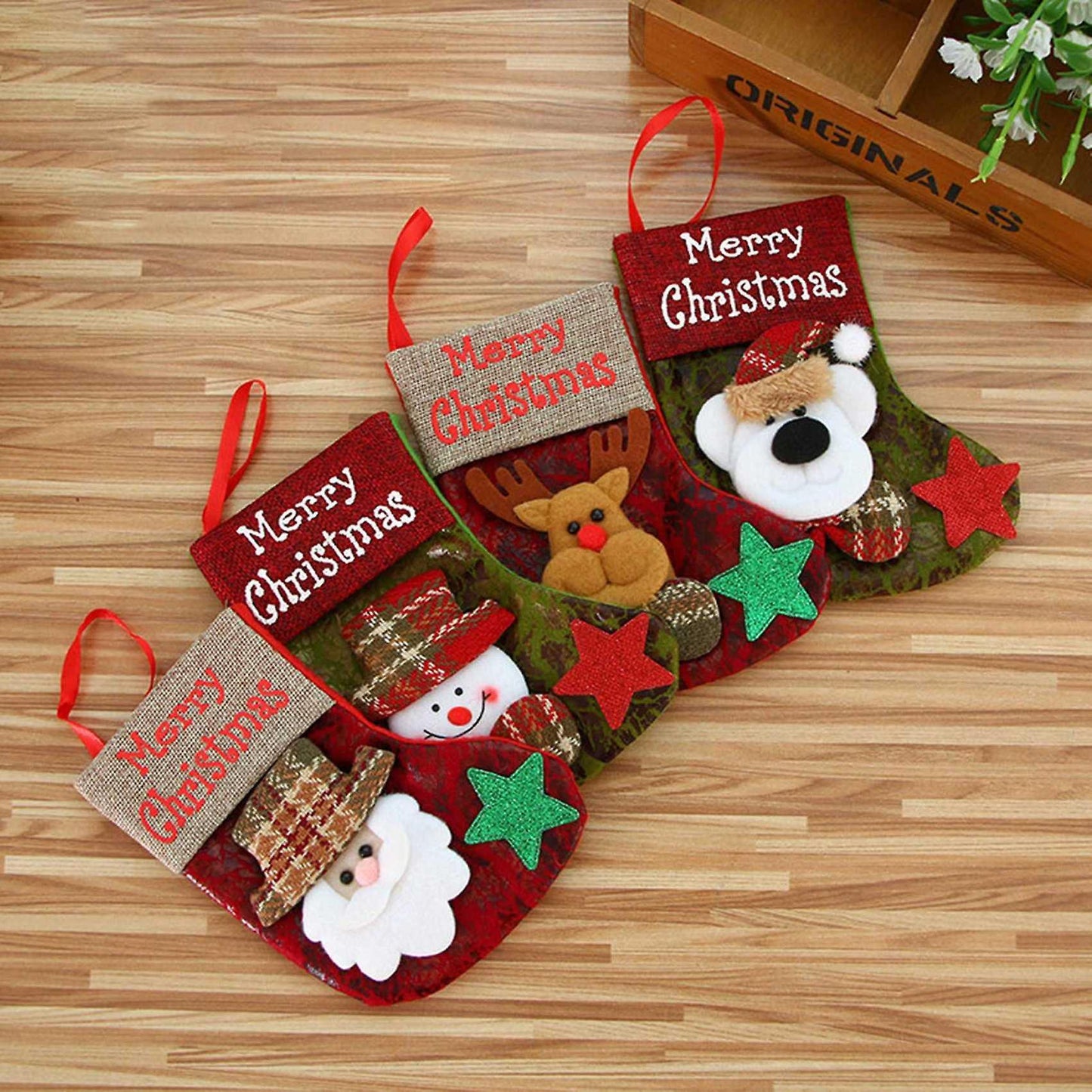 4 Pcs Stocking Classic Santa Snowman Reindeer Bear 3d Plush Party