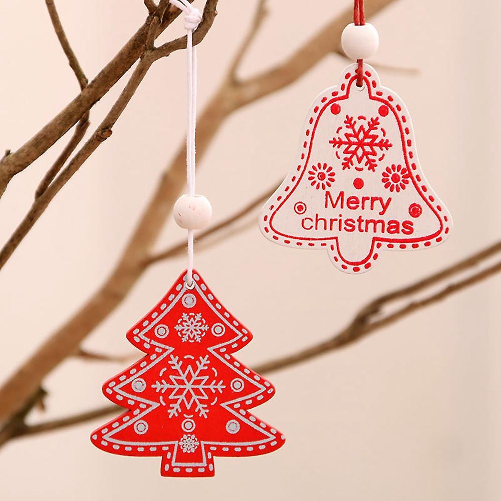 24pcs Christmas Wooden Pendants Xmas Tree Angel Deer Bell Star Decor