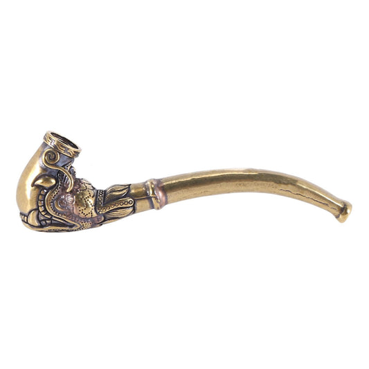 Antique Brass Smoking Pipe Bent Tobacco Tube Handmade Home Decoration