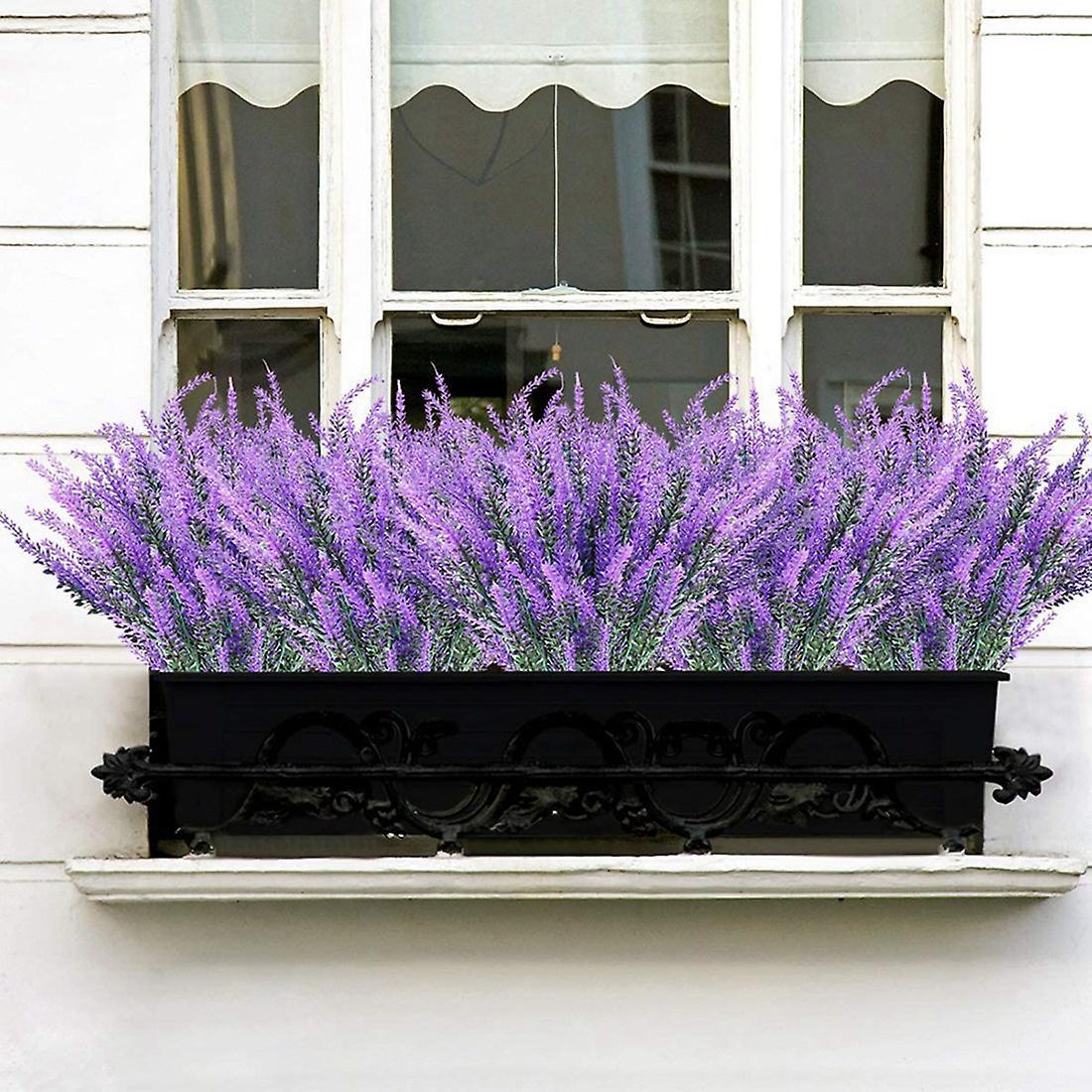 8 Bundles Artificial Lavender Fake Flowers No Fade Faux Plants Purple
