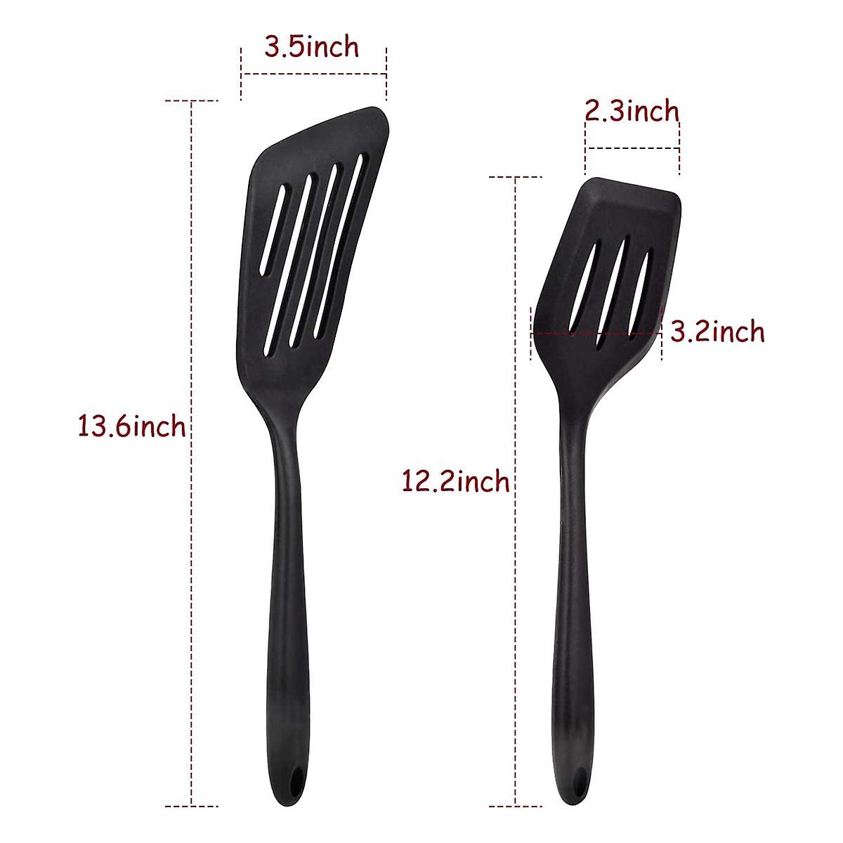 2 Pcs Silicone Slotted Fish Turner Spatula,flipper Spatulas,black