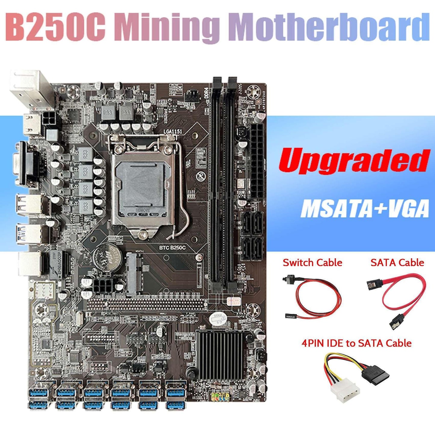 Eth Miner Motherboard+sata Cable+switch Cable+4pin Ide to Sata Cable