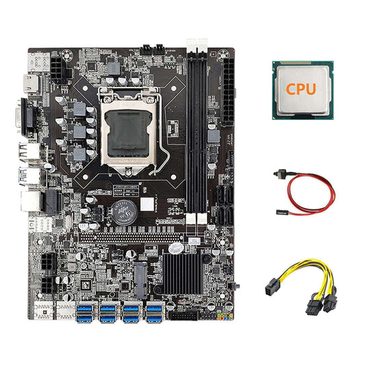 B75 Eth Mining Motherboard 8xpcie Usb Adapter+cpu+6pin to Dual 8pin