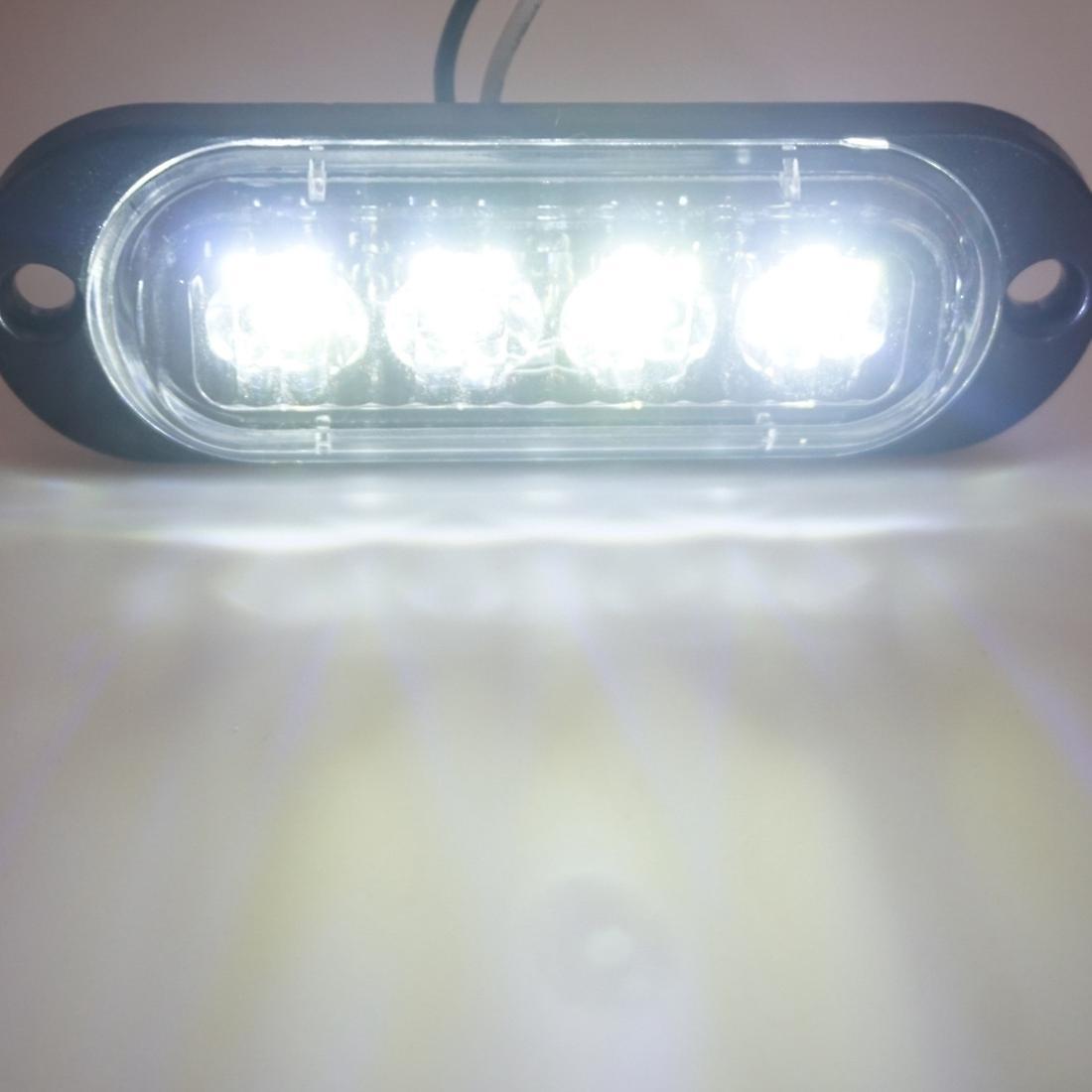 4pcs 4led Led Light Head Emergency Beacon Hazard Warning Light White