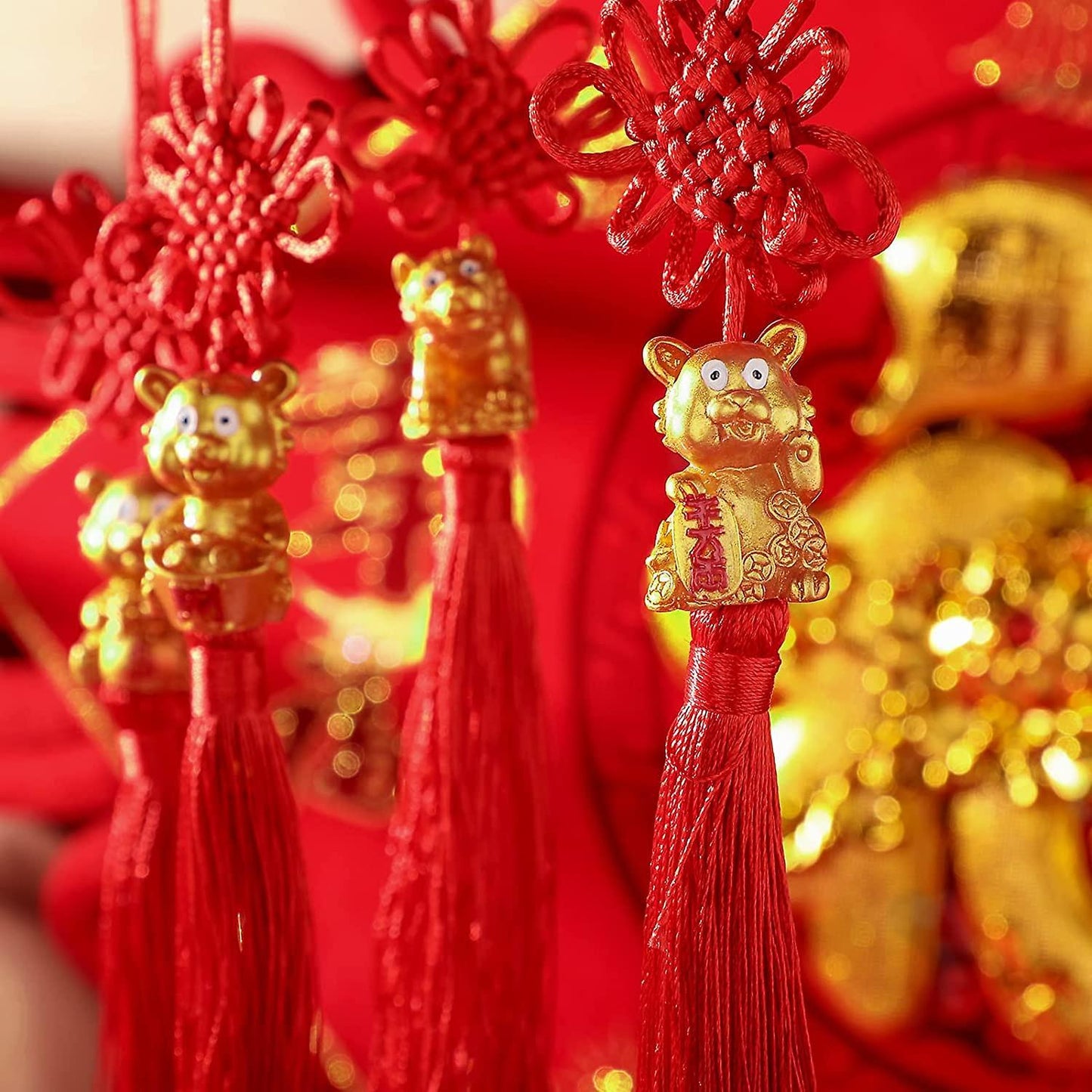 8 Pieces Chinese Knot Golden Chinese Year Of Tige Feng Shui Decor
