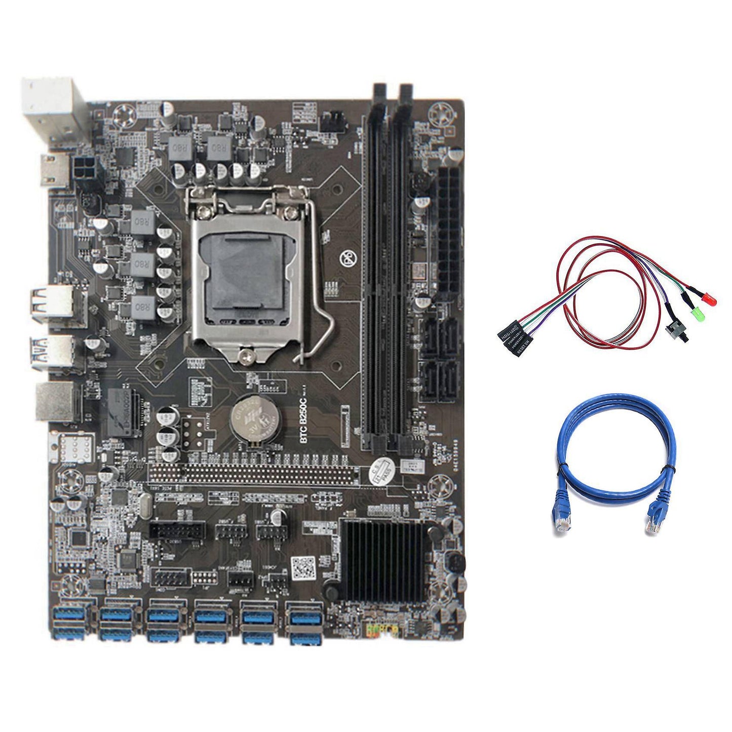 B250c Miner Motherboard+switch Cable with Light+rj45 Cable Lga1151