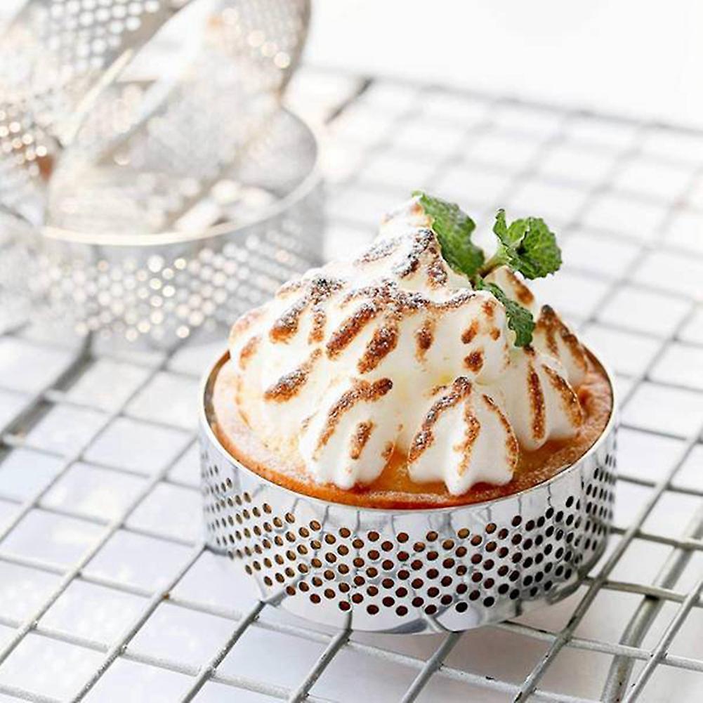 5pcs Circular Tart Rings with Holes Stainless Steel Cake Mould 9cm