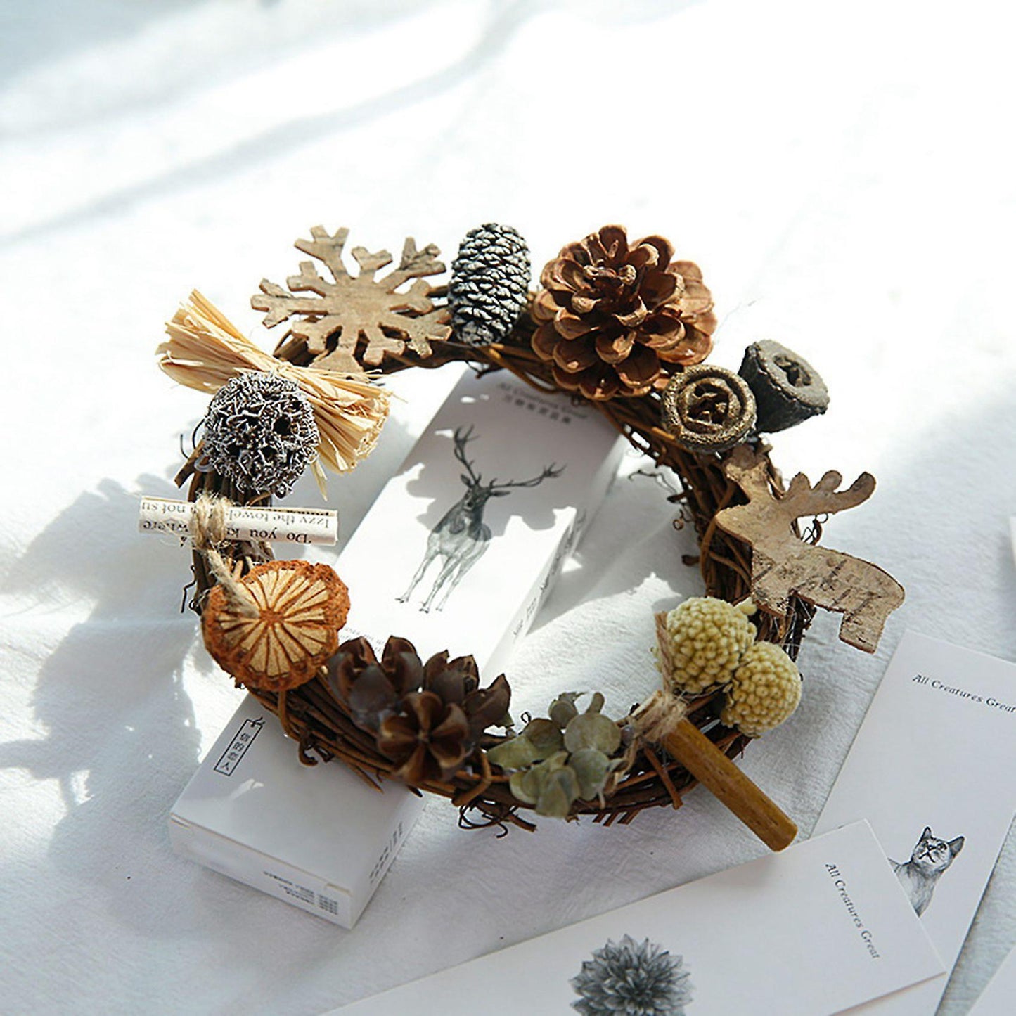 Christmas Ornaments Xmas Wreath Rattan Garland for Home Decorative