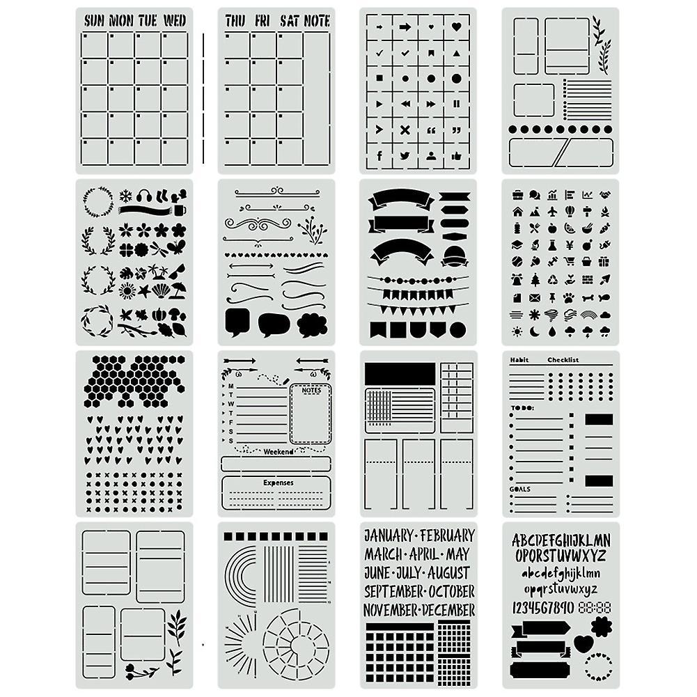 16pcs Journal Stencils Set for Journal Stencils A5 Dotted Journals