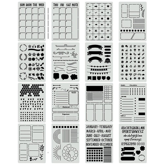 16pcs Journal Stencils Set for Journal Stencils A5 Dotted Journals
