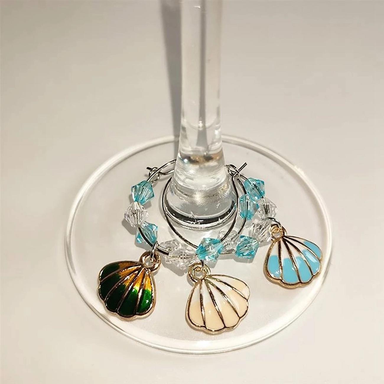 6pcs Wine Glass Cup Rings Ocean Style Markers Party Glass Pendant