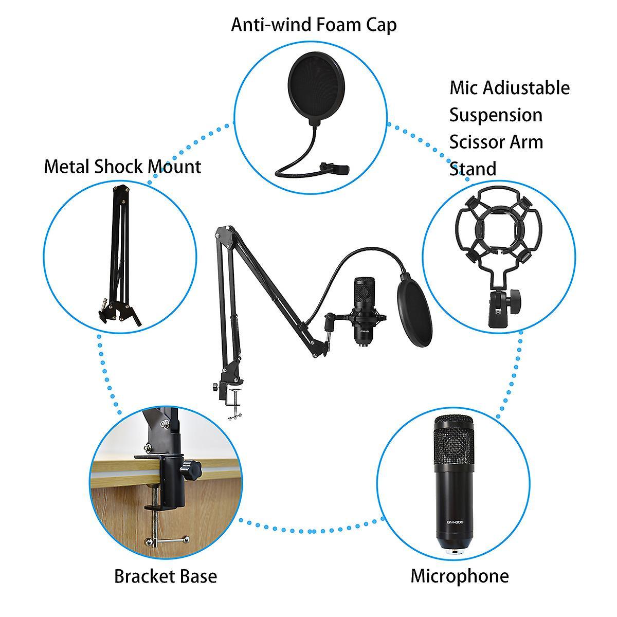 Condenser Microphone Bm800 V10 Pro Sound Card for Pc (black Gold)
