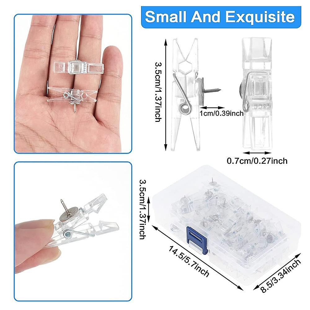 50pcs Plastic Push Pin Clips for Bulletin Board Clear Color