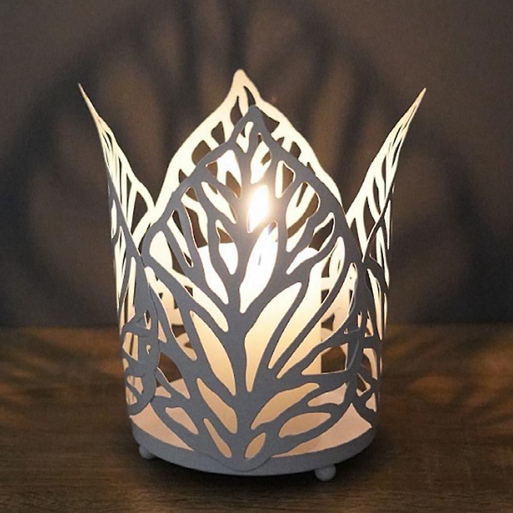 Nordic Iron Hollow Leaf Candlestick Wrought Iron Holder Decor White
