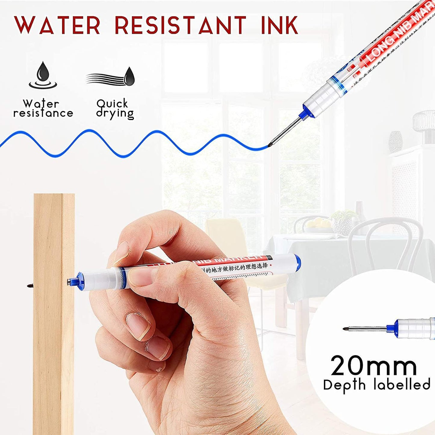6pcs Long Head Deep Hole Marker Carpenter Mark Waterproof Marker Pe