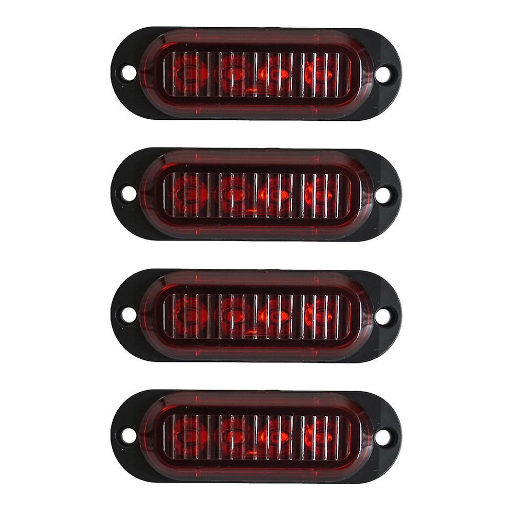 4pcs 4led Led Light Head Emergency Beacon Hazard Warning Light Red