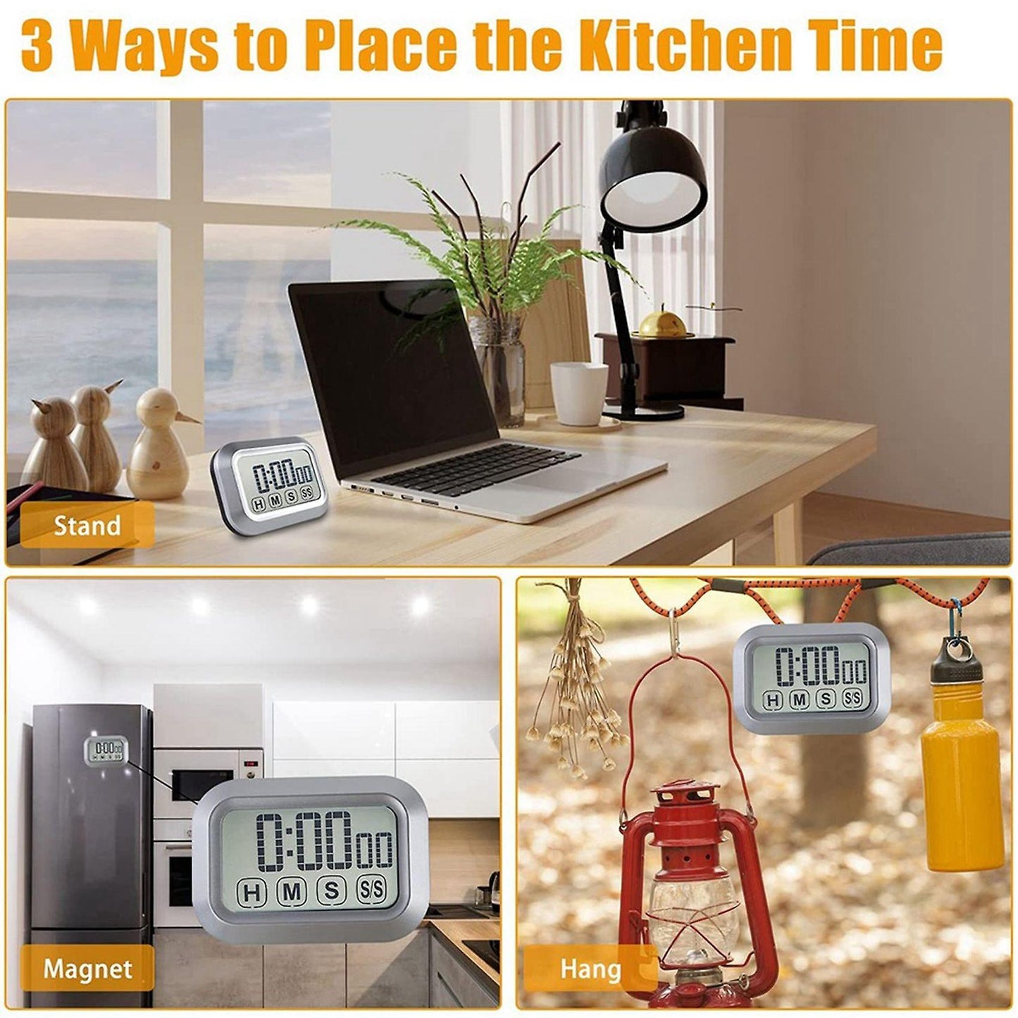 Digital Kitchen Timer Press Screen for Cooking,magnetic (silver)