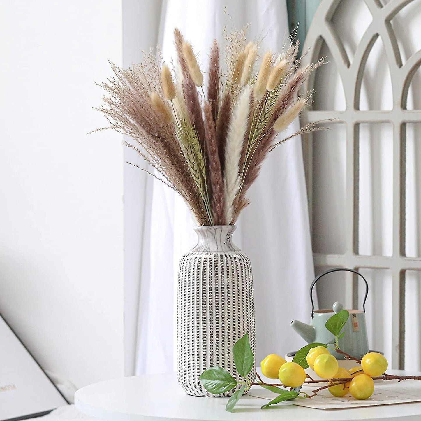 40pieces 45cm Natural Dried White Bunny Dust Pampas Grass Plant Decor