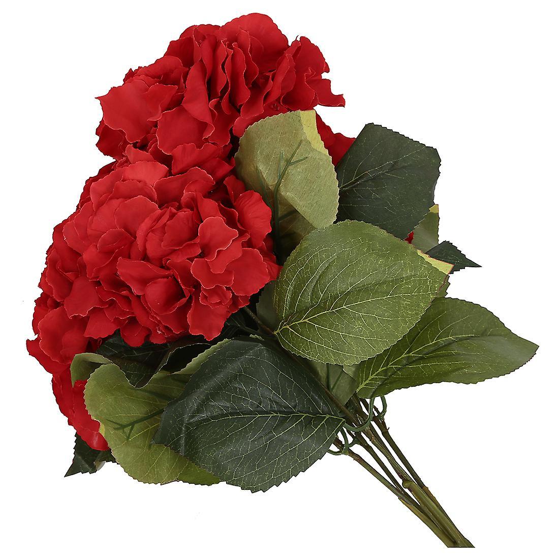 Artificial Hydrangea Flower 5 Big Heads Bouquet Red