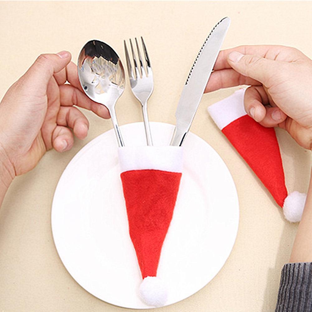 Christmas Tableware Holder Bag Mini Santa Hats Kitchen Holders 50pcs