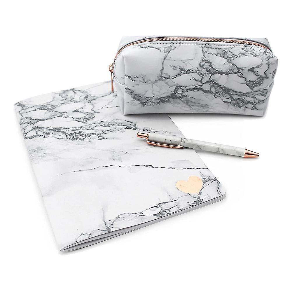 White Marble Pu Stationery Pencil Case Makeup Bag with Rose Gold Zip