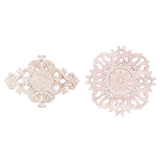 Wood Carved Onlay Applique Unpainted Flower Walls Decor Type:21x15cm