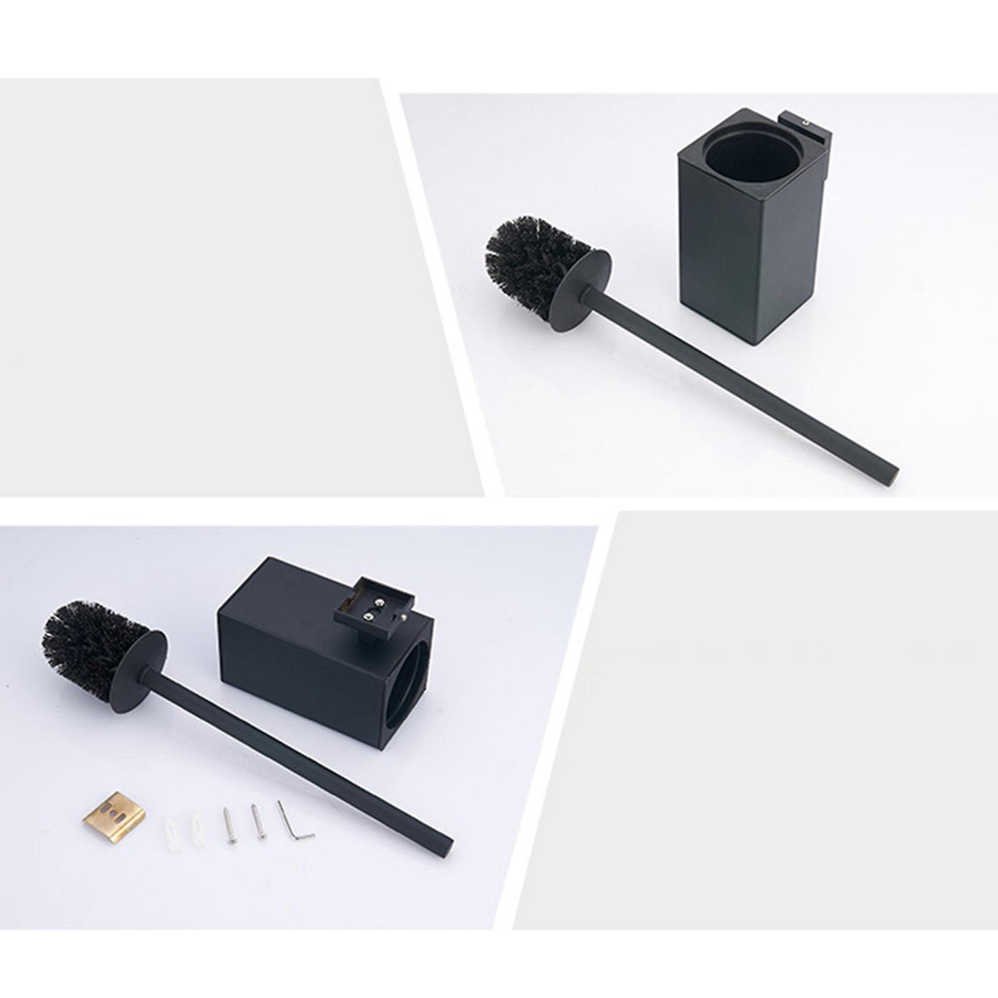 2x Stainless Steel Toilet Brush Black Bathroom Cleaning Brush Holder